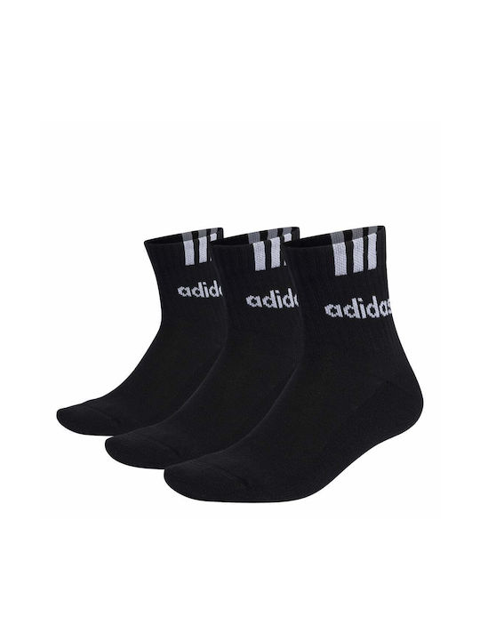 adidas 3 Stripes Linear Αθλητικές Κάλτσες Μαύρες 3 Ζεύγη