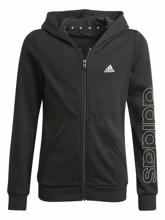 adidas Αθλητική Παιδική Ζακέτα Φούτερ με Κουκούλα Μαύρη Essentials