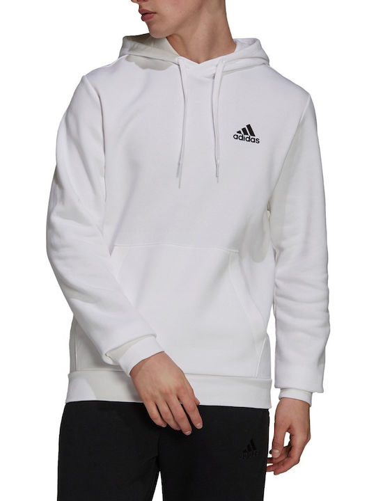 Adidas Core Linear Essentials Ανδρικό Φούτερ με Κουκούλα και Τσέπες Fleece Λευκό