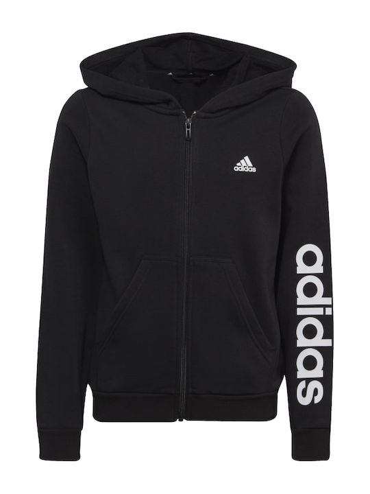 Adidas Αθλητική Παιδική Ζακέτα Φούτερ με Κουκούλα Μαύρη Essentials