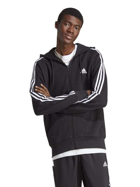 Adidas Essentials French Terry Ανδρική Φούτερ Ζακέτα με Κουκούλα και Τσέπες Μαύρη